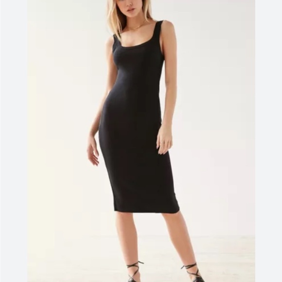 Urban Outfitters womans ribbed Black Sleeveless midi bodycon Dress size M - Picture 1 of 5